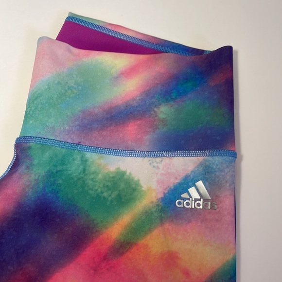 Adidas Climalite Cropped Leggings Size M Rainbow Watercolor - Picture 3 of 6
